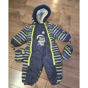 Blizz Baby Snowsuit Astronaut Dog Rocket Print‎ Blue Winter Ski Suit Mittens 18M